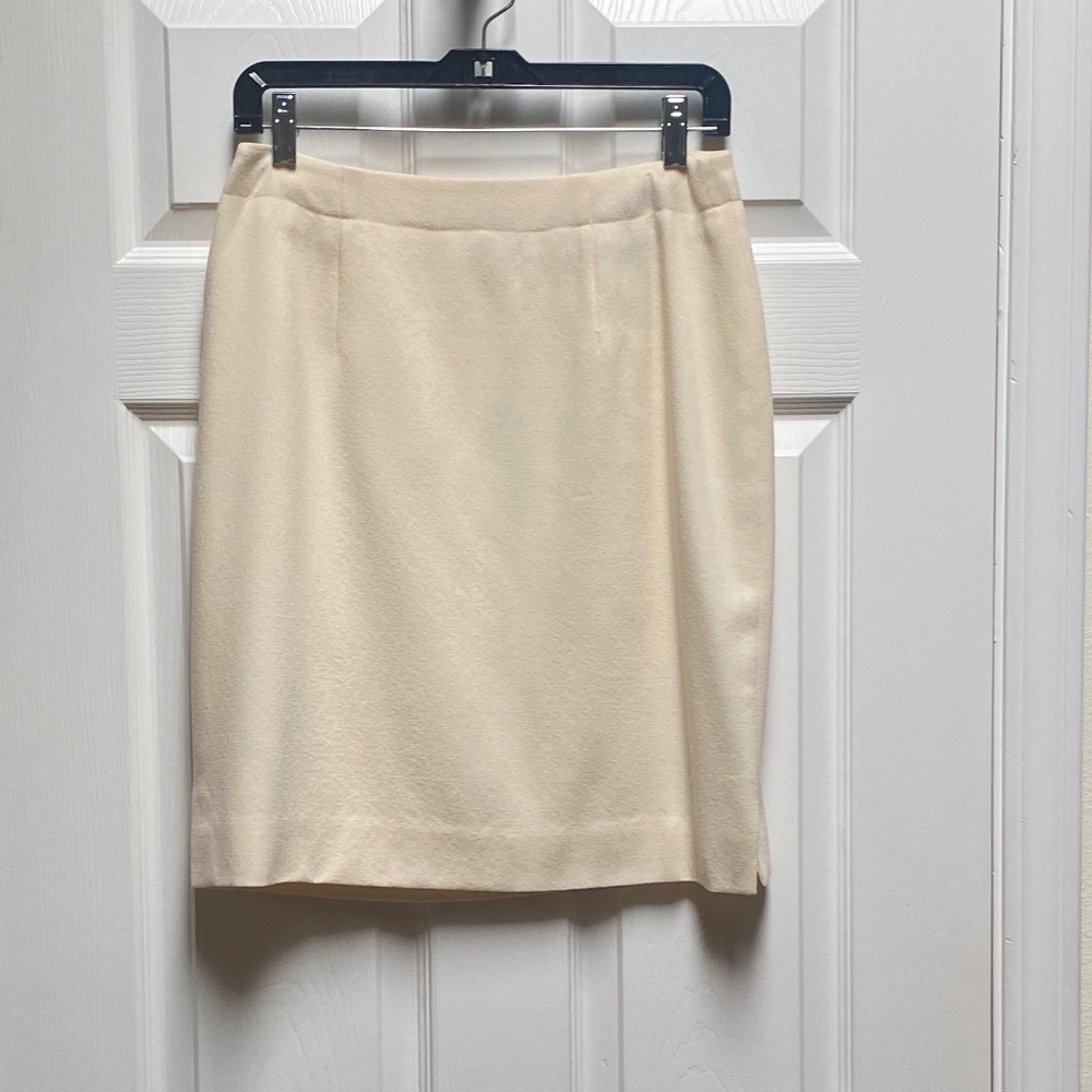 Ivory 100% Wool Pencil Skirt.